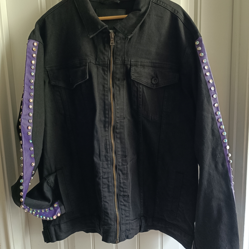 Woolf Denim Rhinestone Designer Rock Jacket 3XL Rock Western Grunge Biker Festiv